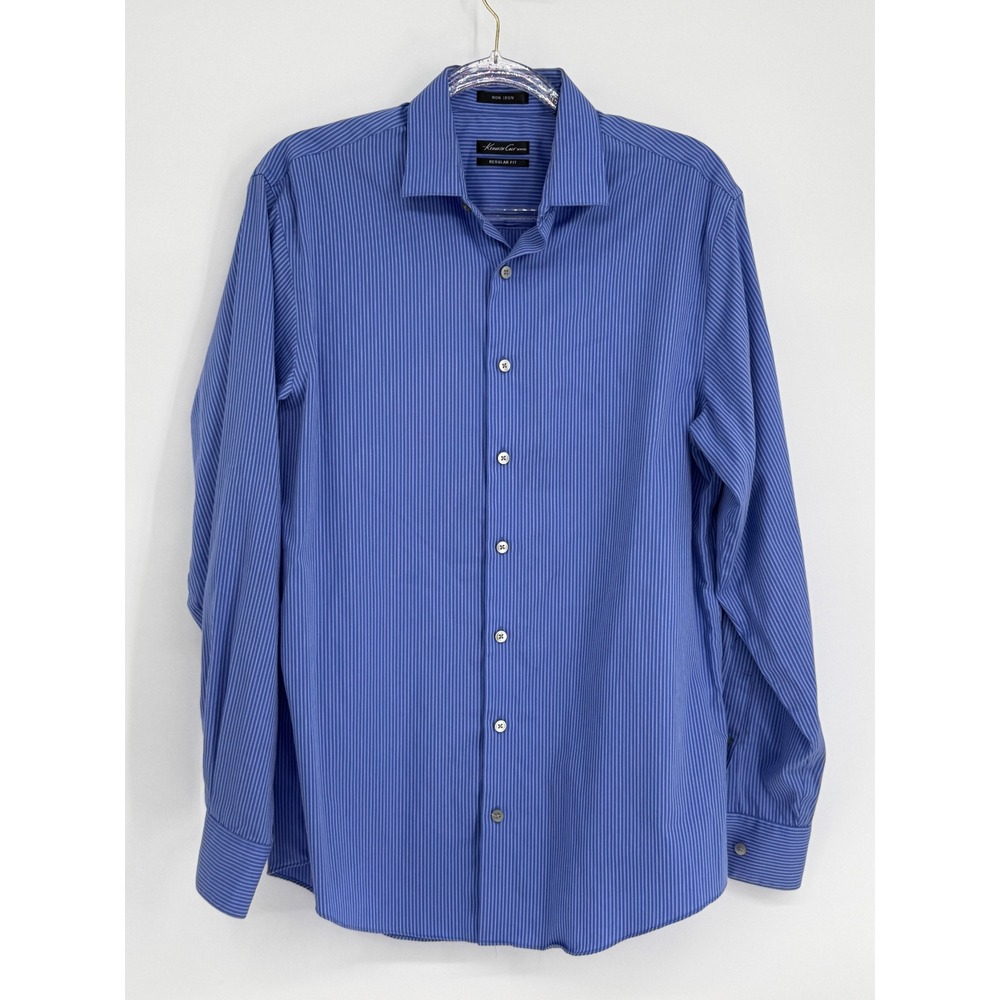 Kenneth Cole New York Mens Regular Fit Dress Shirt‎ Blue Stripe Sz 15.5 34/35